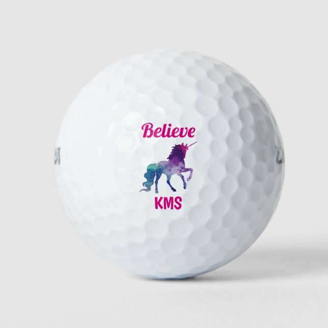 Balles De Golf Initiales de Monogramme Unicorne Mignonne (Devant)