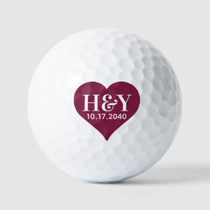 Balles De Golf Initiales du mariage Monogramme Date Coeur rouge