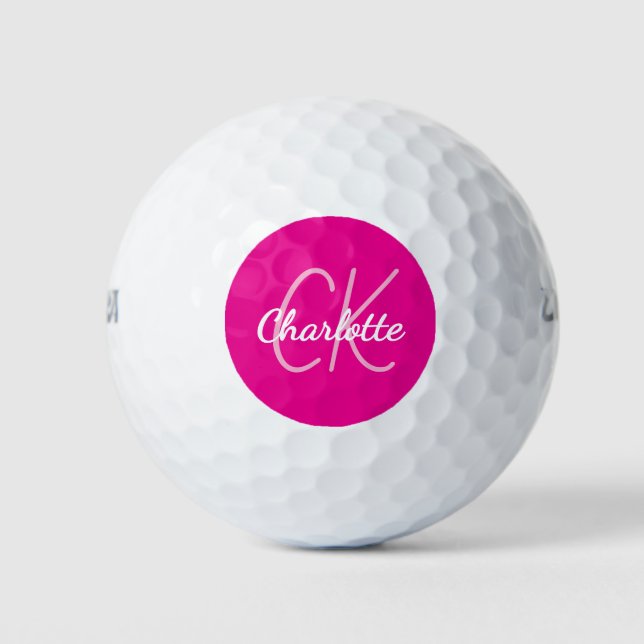 Balles De Golf Initiales en monogramme de nom rose chaud (Devant)