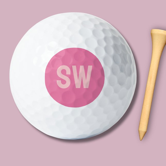 Balles De Golf Initiales Monogramme Rose Moderne (Modern pink monogram golf balls)