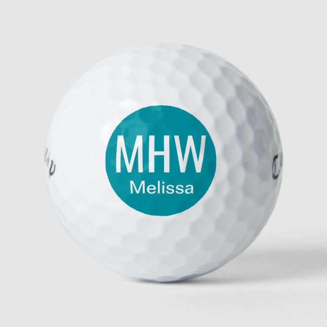 Balles De Golf Initiales Nom Sarcelle (Devant)
