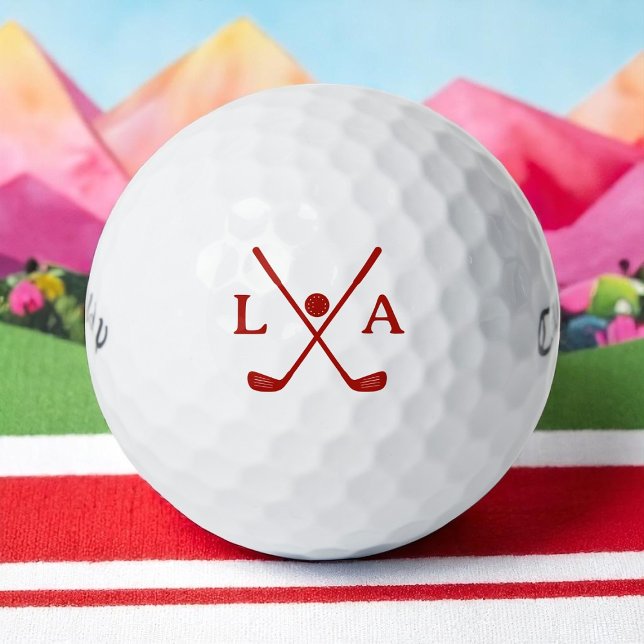 Balles De Golf Initiales rouges de golfer avec Clubs croisés (Créateur téléchargé)