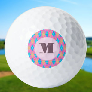 Balles De Golf Jacquard préppie rose et Aqua sur mesure monogramm