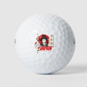 Balles De Golf Japon Vintage Geisha avec drapeau Koi et Lotus Sou