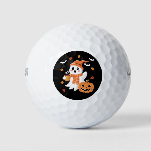 Balles De Golf Joli fantôme buvant un café glacé Halloween  (Devant)