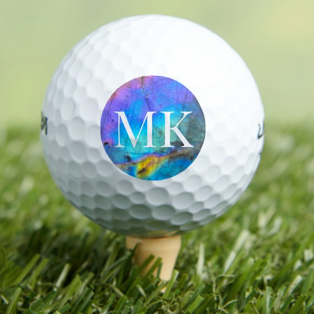 Balles De Golf Joli monogramme initial coloré (Cute Colorful Labradorite Crystal Initial Monogram Golf Balls)