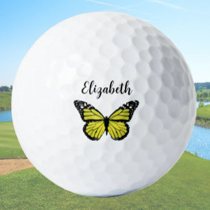 Balles De Golf Joli papillon jaune avec nom personnalisé dames