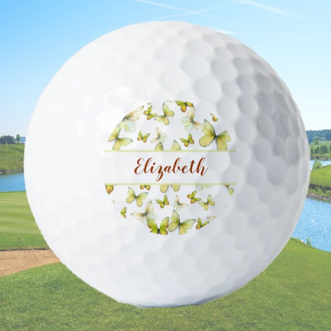 Balles De Golf Joli papillon jaune avec nom personnalisé dames (Créateur téléchargé)