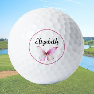 Balles De Golf Joli papillon rose avec nom personnalisé dames