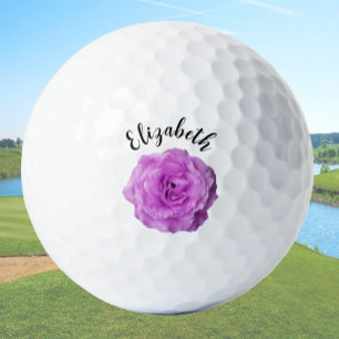 Balles De Golf Jolie fleur rose violet nom personnalisé dames