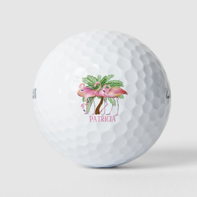 Balles De Golf jolie plage rose flamingo ajouter nom Golf Balls (Devant)