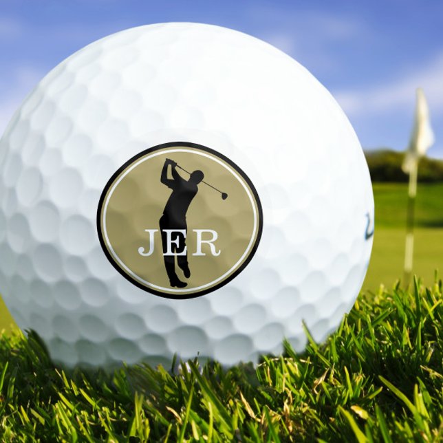 Balles De Golf Joueur de golf Sports modernes Monogramme Or Black (Unique Golfer Player Modern Sports Monogram Gold Black Golf Balls)