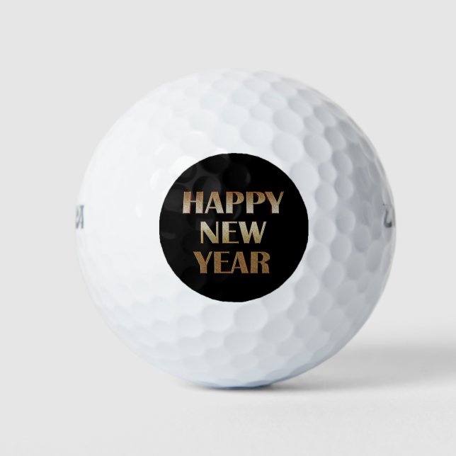 Balles De Golf Joyeuse nouvelle année Gold Metallic Texte Image (Devant)