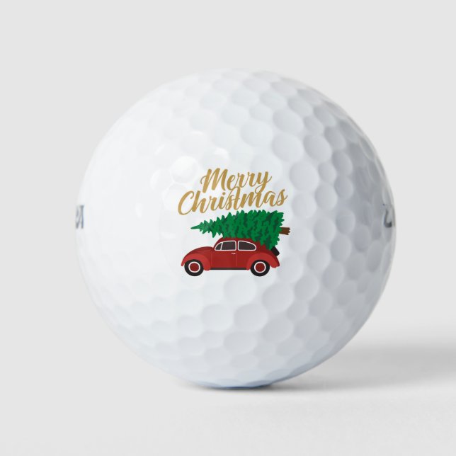 Balles De Golf Joyeuse voiture rouge Noël avec arbre | Vacances (Devant)