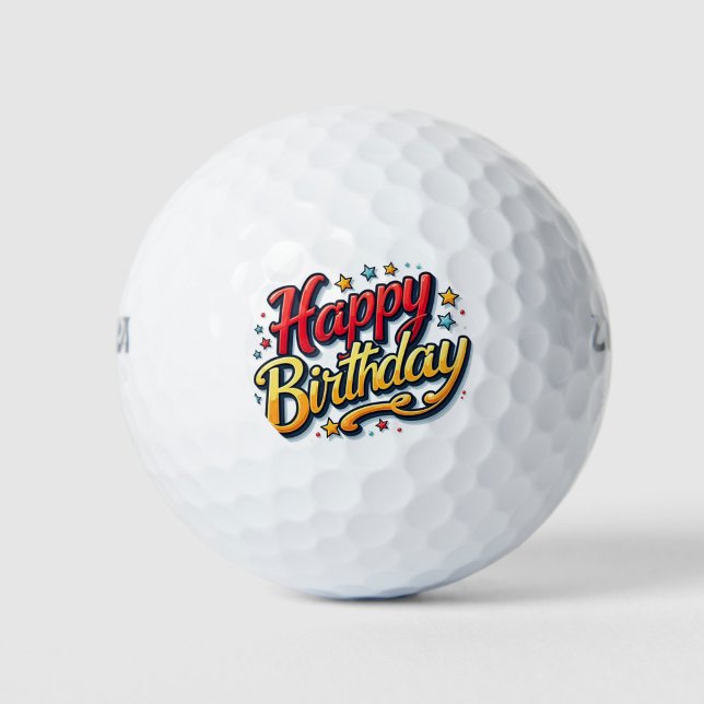 Balles De Golf Joyeux anniversaire (Happy Birthday Red and Yellow Text!)