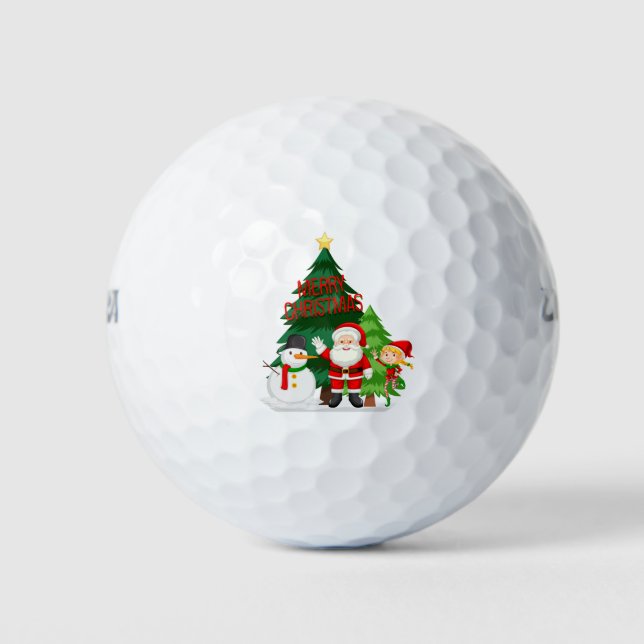 Balles De Golf Joyeux Noël avec Père Noël, bonhomme de neige et e (Devant)