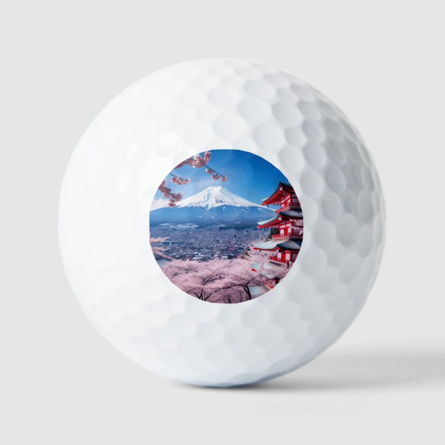 Balles De Golf La montagne du Fuji peint en saison de fleurs de c (Recto)