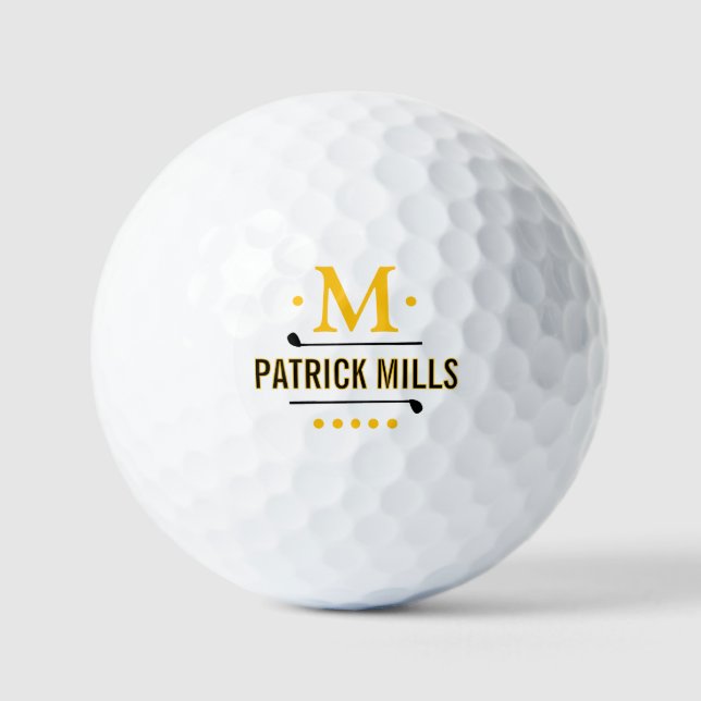 Balles De Golf Le Monogramme Jaune Elégant Personnalisé du joueur (Recto)