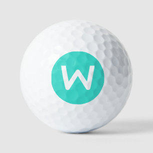 Balles De Golf Lettre initiale blanche moderne   bleu turquoise