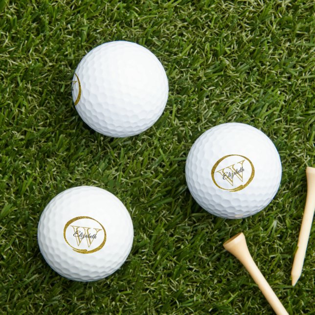 Balles De Golf Lettre initiale ovale Parties scintillant or Nom d (Herbe in situ)