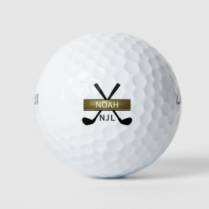 Balles De Golf Lettre monogramme Nom initial Or Noir Unique