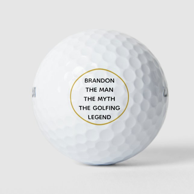Balles De Golf L'Homme Mythe Golfing Légende Or Black Texte Perso (Devant)