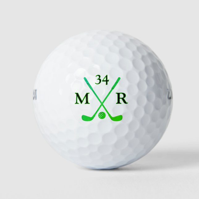 Balles De Golf Logo de 2 initiaux traversés de clubs verts (Devant)