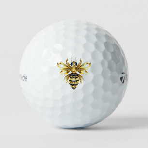 Balles De Golf Logo Faux Gold Foil Bee Polygonal sur Noir