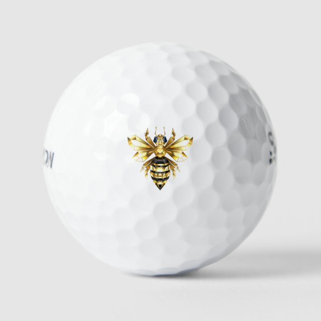 Balles De Golf Logo Faux Gold Foil Bee Polygonal sur Noir (Recto)