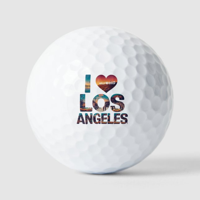 Balles De Golf Los Angeles Skyline Sunset & Hollywood Typographie (Recto)