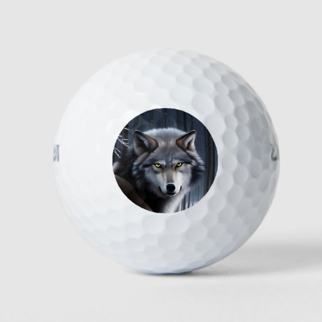 Balles De Golf Loup En Forêt D'Hiver (Devant)
