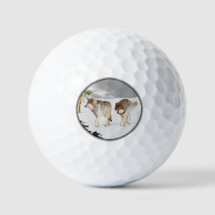 Balles De Golf Loups dans la peinture de neige - Art original de