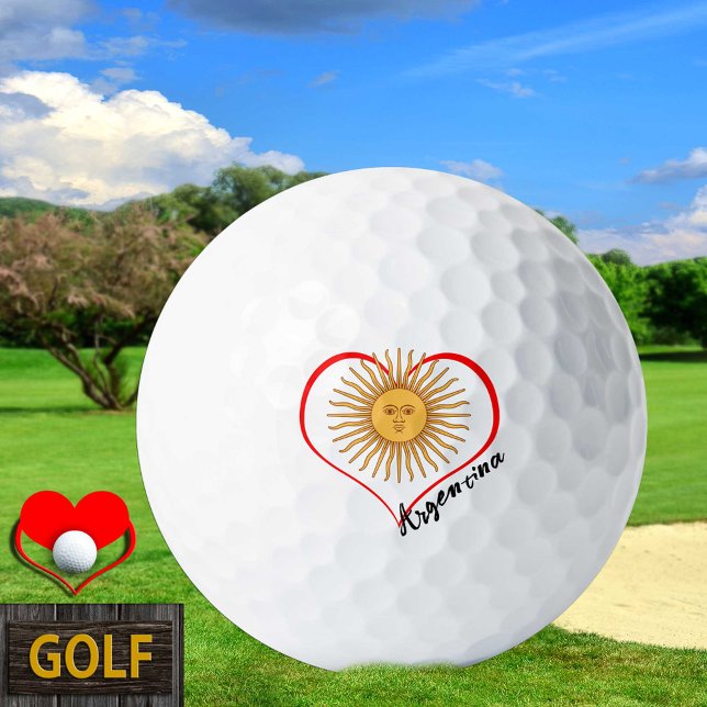 Balles De Golf Love Argentina Golf Balls, drapeau, Coeur, Soleil (Créateur téléchargé)