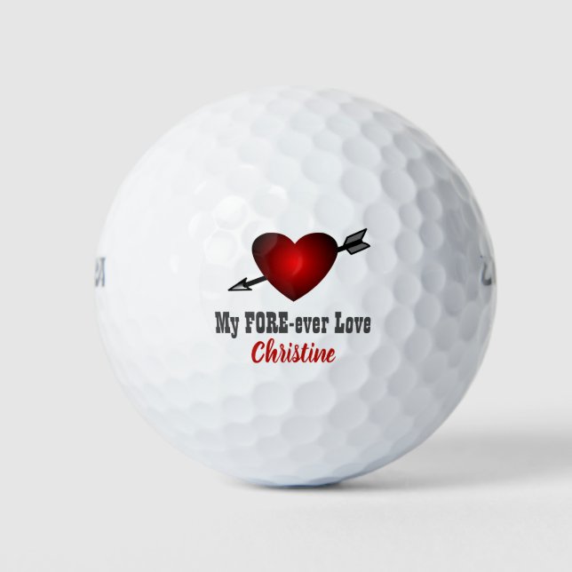 Balles De Golf Love Forever Red Heart Valentine's Day Ajouter un  (Devant)