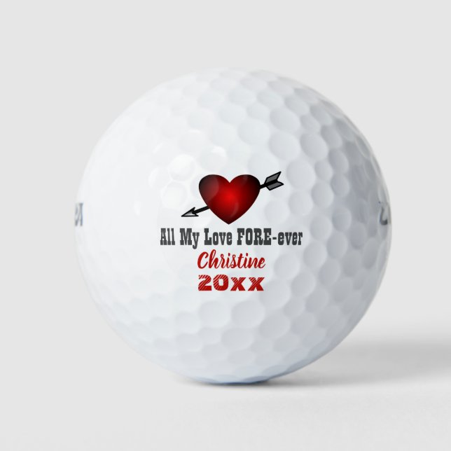 Balles De Golf Love Forever Red Heart Valentine's Day Nom personn (Devant)