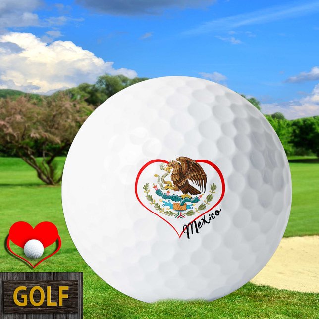 Balles De Golf Love Mexico Golf Balls, drapeau mexicain, Coeur (Créateur téléchargé)