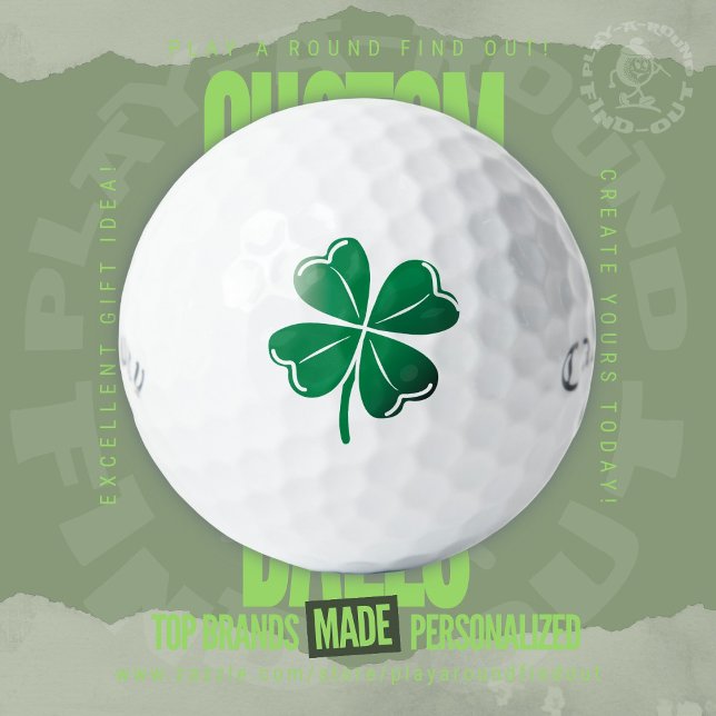 Balles De Golf Lucky Green Four Leaf Clover Shamrock St Patrick's (Custom Printed Brand Name Golf Balls By PlayARoundFindOut - Zazzle's premiere golf gift shop)