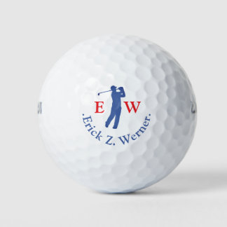 Balles De Golf Man Golfer Classy Red Blue Monogram 