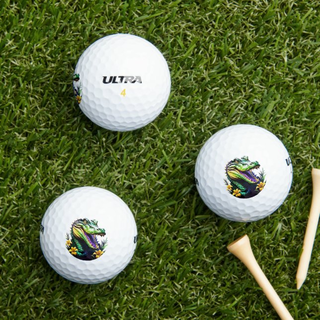 Balles De Golf Mardi Gras Alligator (Herbe in situ)