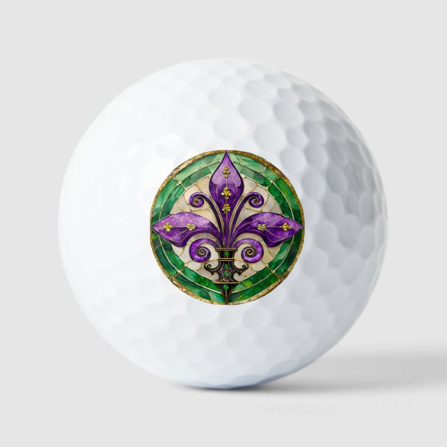 Balles De Golf Mardi Gras Vitrail Fleur de lis (Recto)