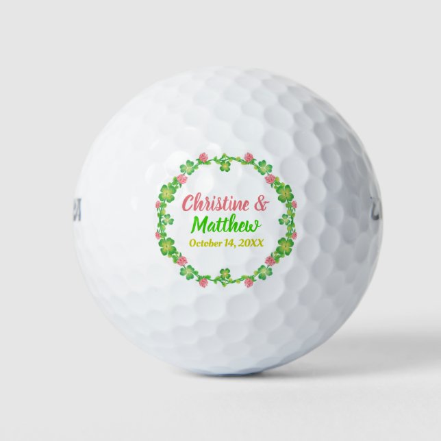 Balles De Golf Mariage Faveur Irlandais Clover Wreath Calligraphi (Devant)