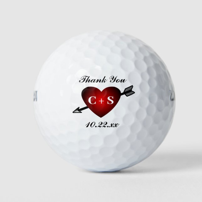 Balles De Golf Mariage Favor Initiales coeur Monogramme Merci (Devant)