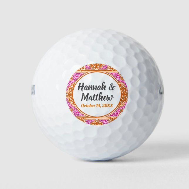 Balles De Golf Mariage Favoriser Elégant Orange Rose Scroll (Devant)