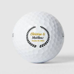 Balles De Golf Mariage Favoriser Elégant Wreath Black Gold