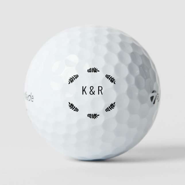Balles De Golf Mariage Initiales Couple Foliage (Recto)