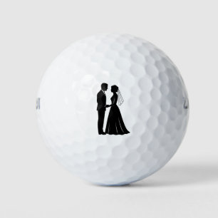 Balles De Golf Mariée Élégante Silhouette du Marié Noir et Blanc