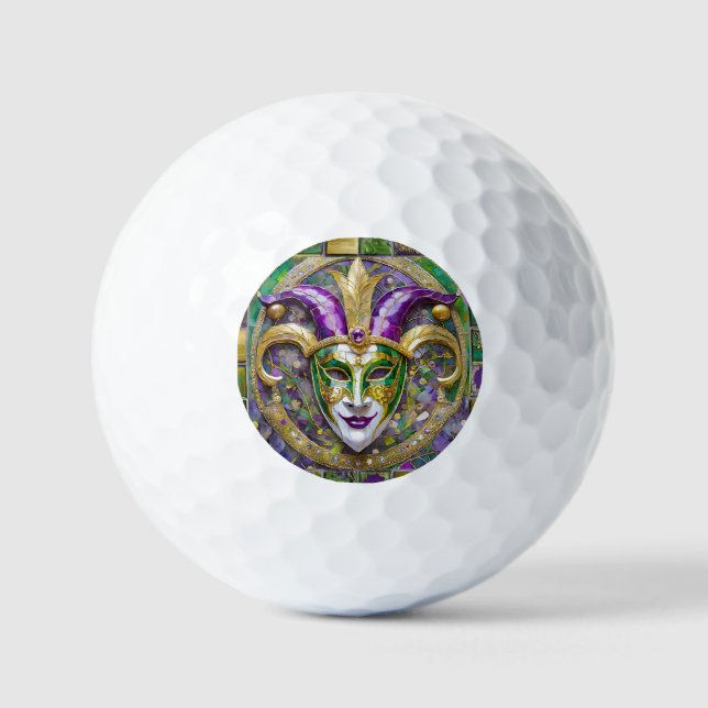 Balles De Golf Masque Mardi Gras Jester Vert Or (Recto)