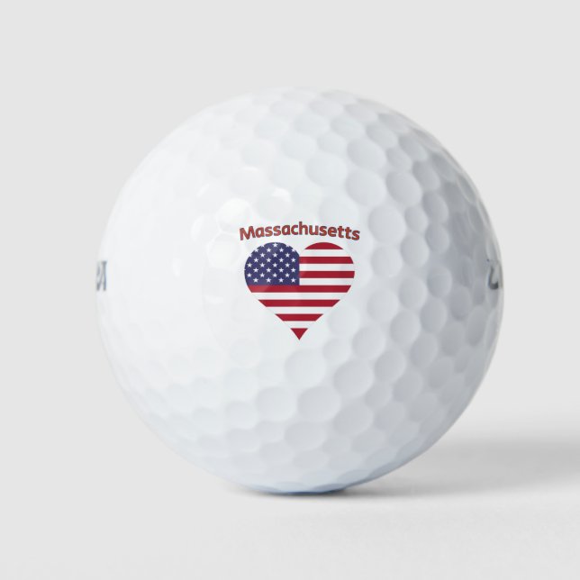 Balles De Golf Massachusetts American Flag Heart (Devant)