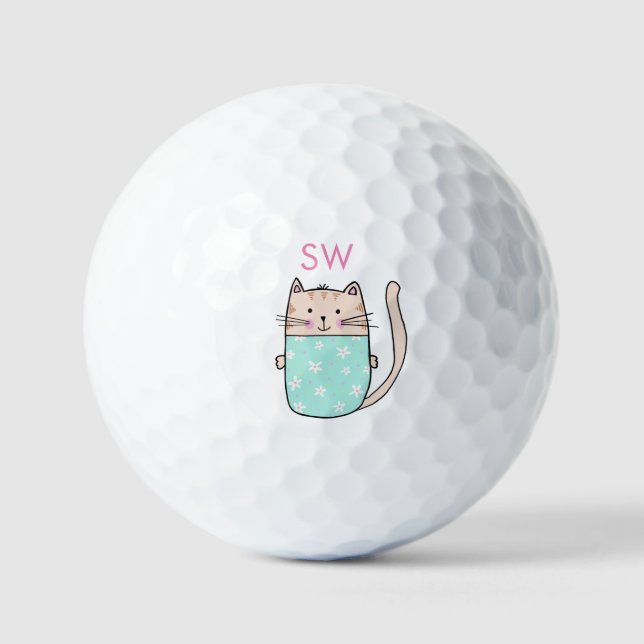 Balles De Golf Mélange Floral Initiales de chats Monogramme (Recto)