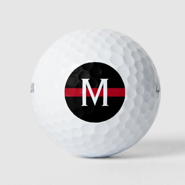 Balles De Golf Mince ligne rouge pompier Monogrammé (Devant)